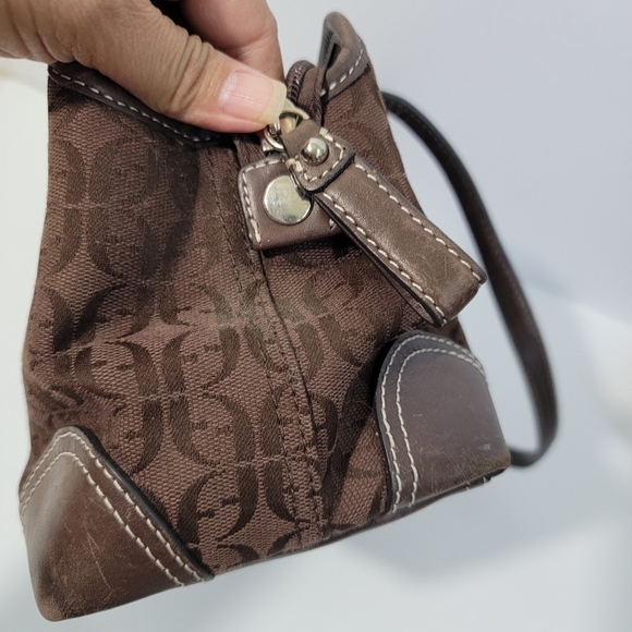 FOSSIL Brown Leather Signature Shoulder Bag Double Handle Spacious Interior - Picture 5 of 12